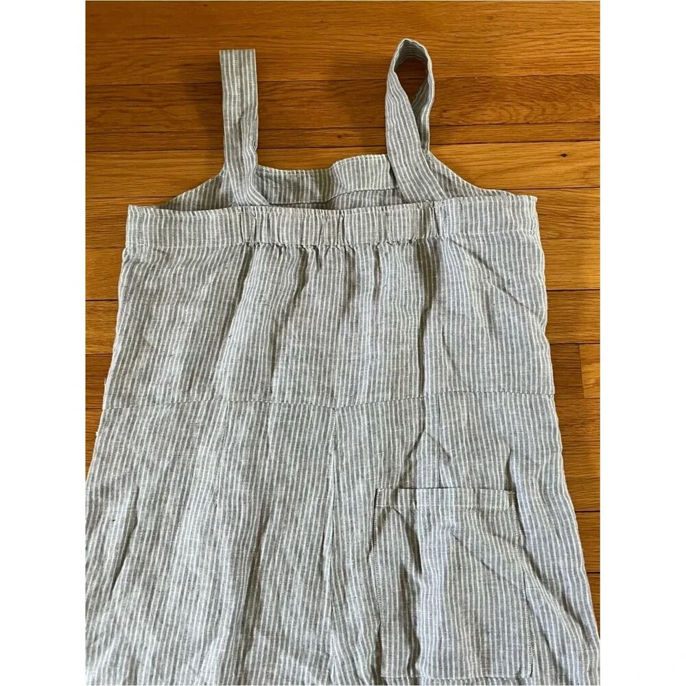 Everlane Grey Linen Pinstripe Wide Leg Crop One Piece Jumpsuit Romper 4